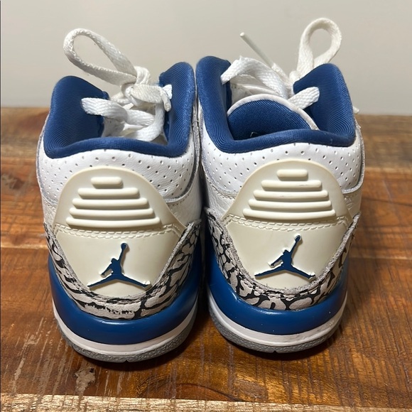 White and Blue Jordan 3 Retro Sneakers, Size 10c - Picture 4 of 9